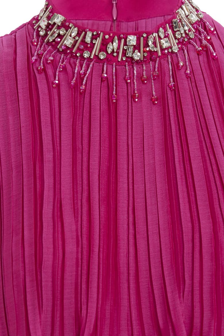 Embroidered Collar Pleated Maxi Light Violet Dress, Alternate, color, Violet