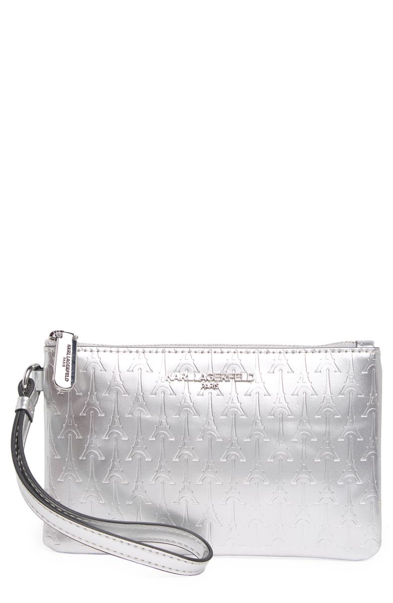 KARL LAGERFELD PARIS Paris Embossed Wristlet, Main, color, 