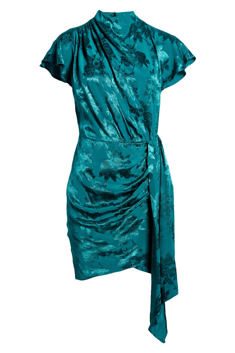 Cindylou Satin Jacquard Cocktail Dress, Alternate, color, TEAL