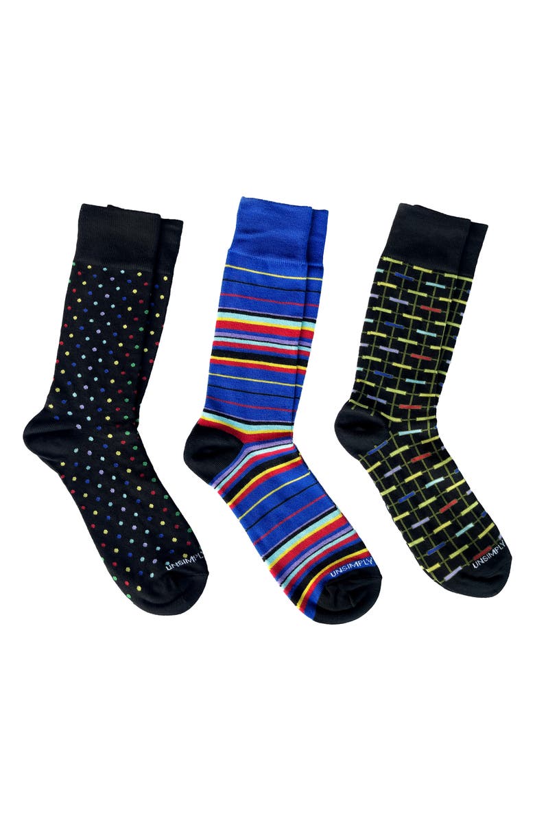 UNSIMPLY STITCHED Assorted 3-Pack Crew Socks, Main, color, Multicolor Black