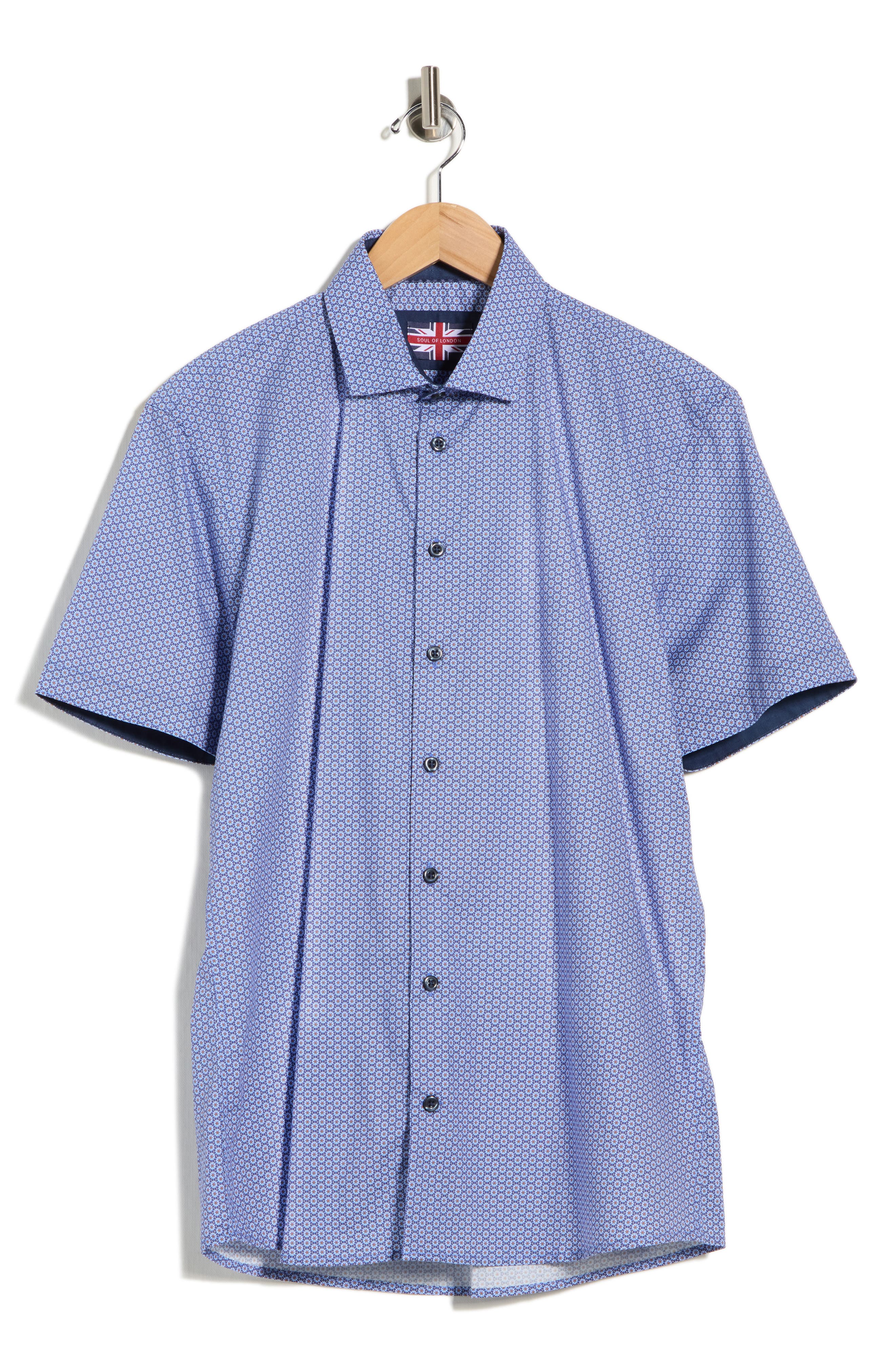 SOUL OF LONDON Geometric Print Stretch Cotton Short Sleeve Sport Shirt