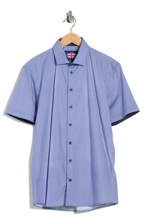 Geometric Print Stretch Cotton Short Sleeve Sport Shirt