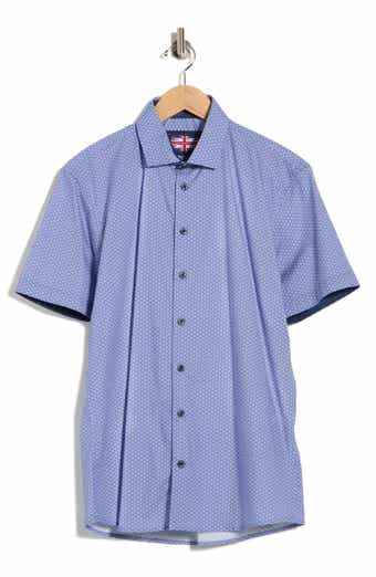 SOUL OF LONDON Geometric Print Stretch Cotton Short Sleeve Sport Shirt