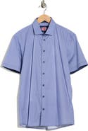 SOUL OF LONDON Geometric Print Stretch Cotton Short Sleeve Sport Shirt
