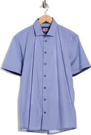SOUL OF LONDON Geometric Print Stretch Cotton Short Sleeve Sport Shirt