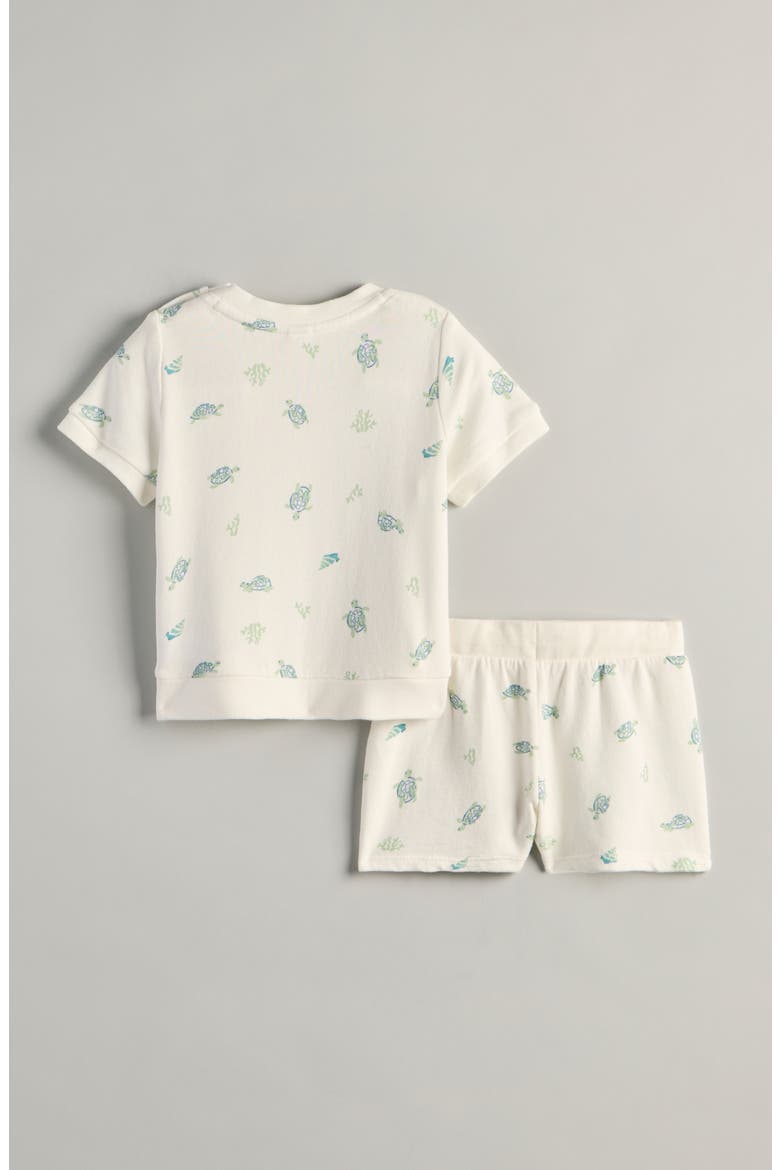 Fun Short Sleeve Cotton Sweatshirt & Sweat Shorts Set, Alternate, color, IVORY EGRET TURTLE TOSS