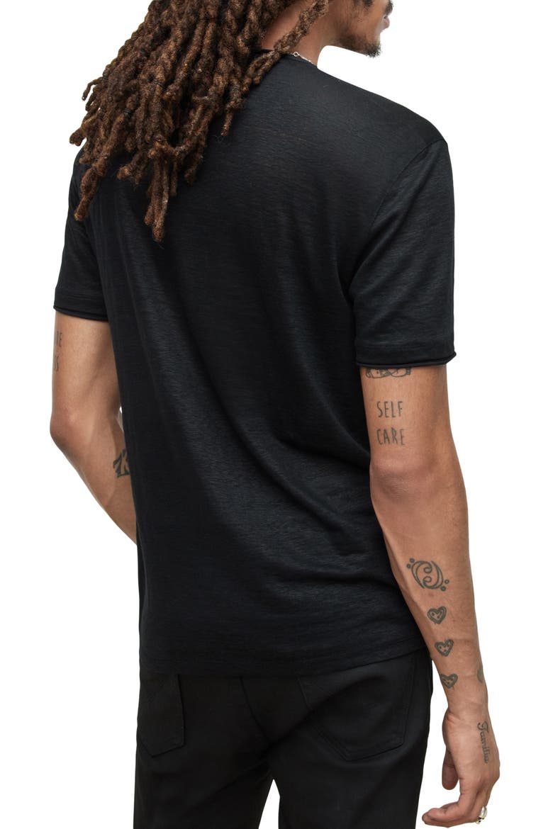Regular Fit Short Sleeve Linen Henley, Alternate, color, BLACK