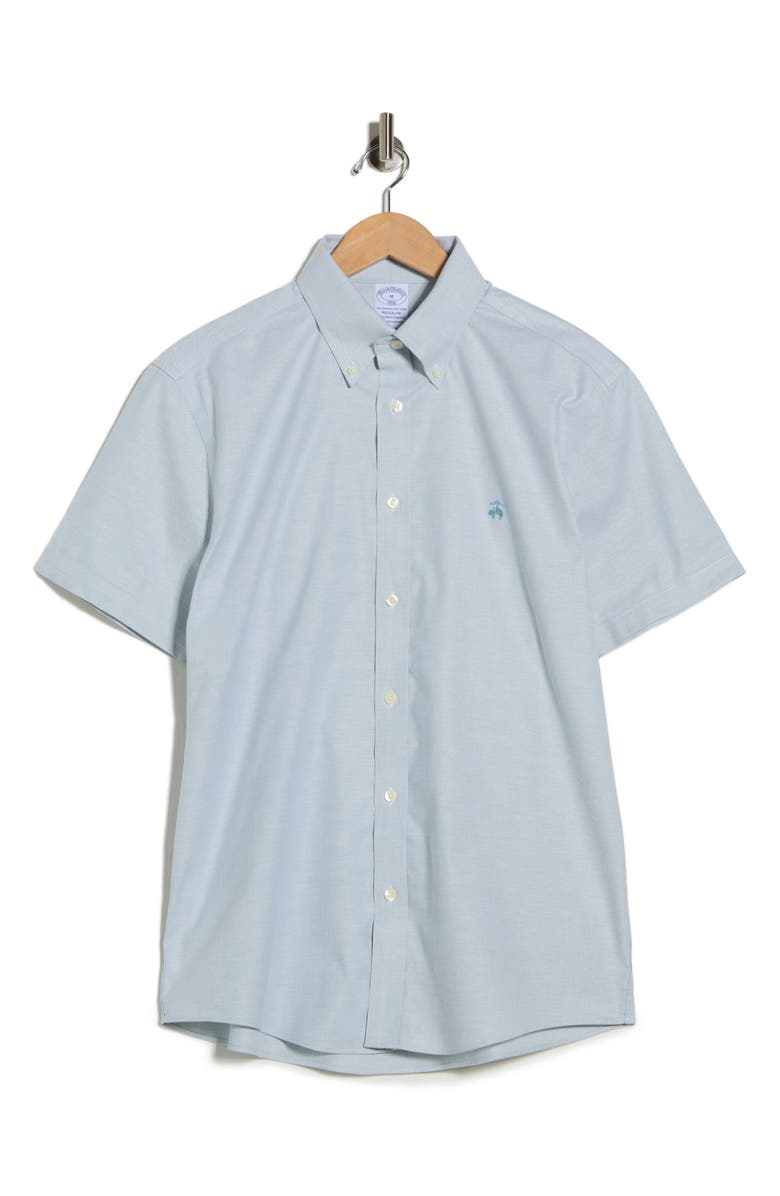 Brooks Brothers Regular Fit Non-Iron Stretch Oxford Short Sleeve Button-Down Shirt, Main, color, Arctic Solid