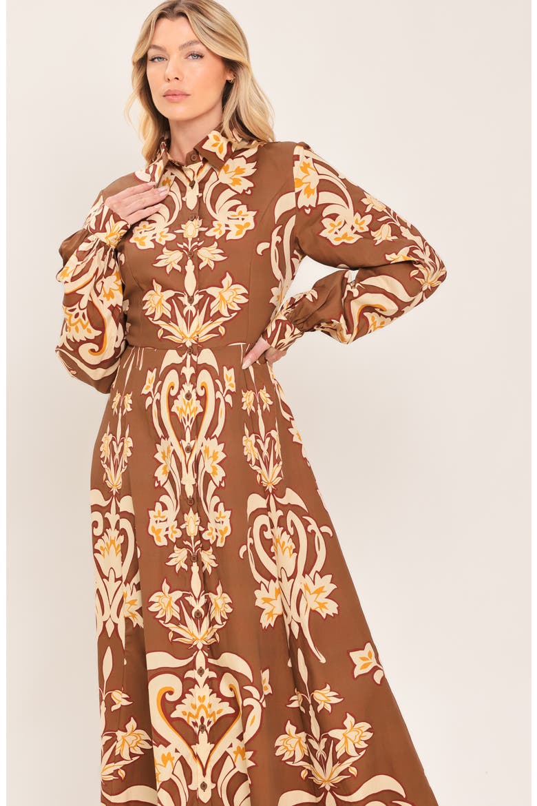 Long Sleeve Cotton Maxi Shirtdress, Alternate, color, BROWN