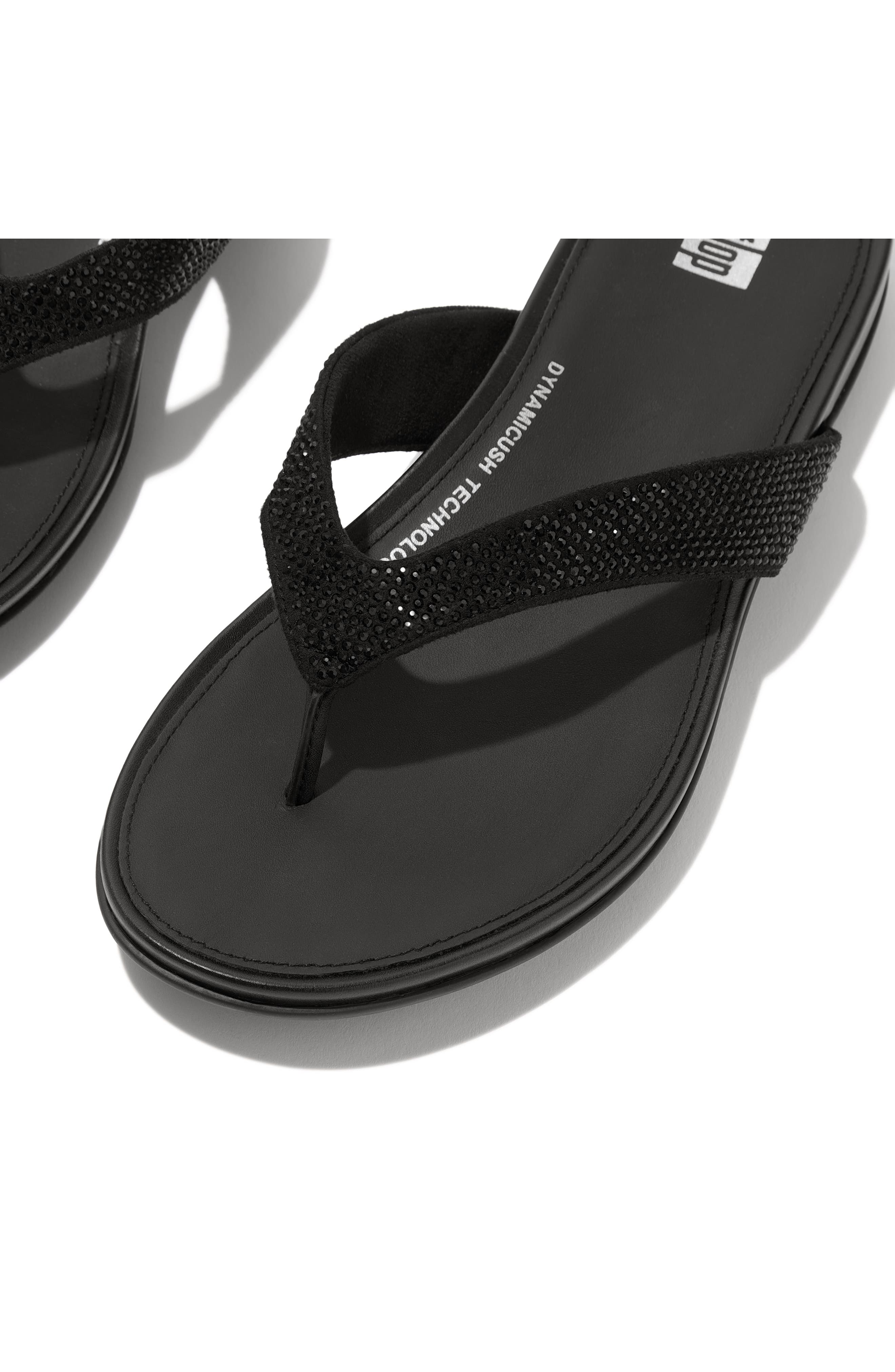 FitFlop Gracie Crystal Flip Flop Sandal, Alternate, color, Black