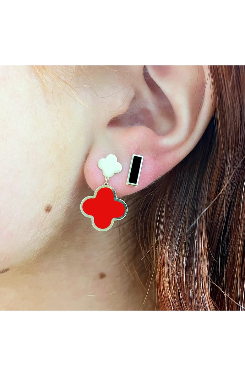 The Lovery Fine Jewelry Coral and Gold Clover Drop Earrings, Alternate, color, Coral