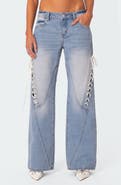EDIKTED Lace-Up Low Rise Wide Leg Jeans