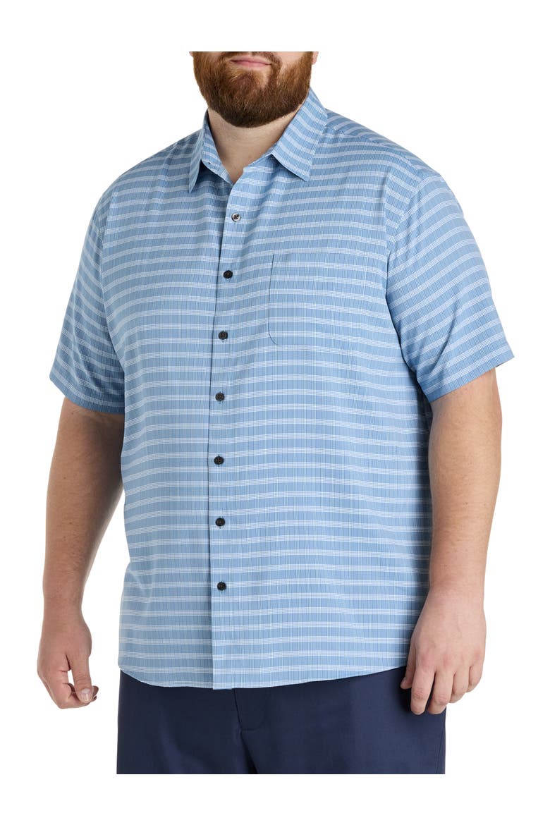 Big & Tall Plaid Microfiber Sport Shirt, Main, color, BLUE