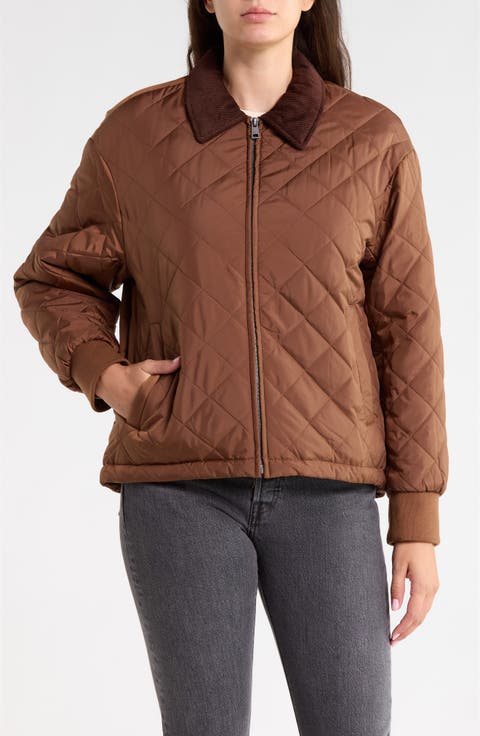 Diamond Quilted Water Resistant Corduroy Collar Jacket
