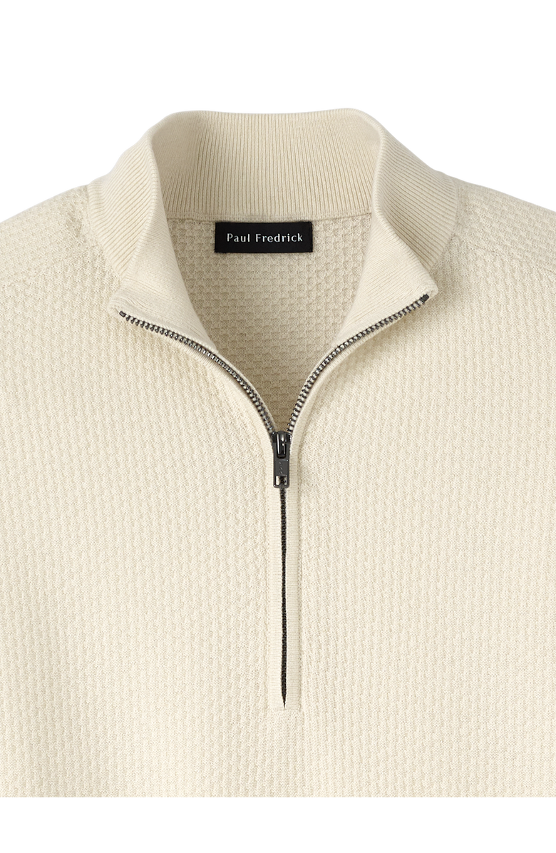 Paul Fredrick Silk Cotton Cashmere Quarter Zip Mock Neck Sweater, Alternate, color, Ivory