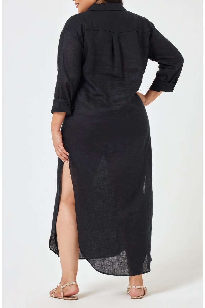 Capistrano Long Sleeve Linen Cover-Up Tunic Dress, Alternate, color, BLACK