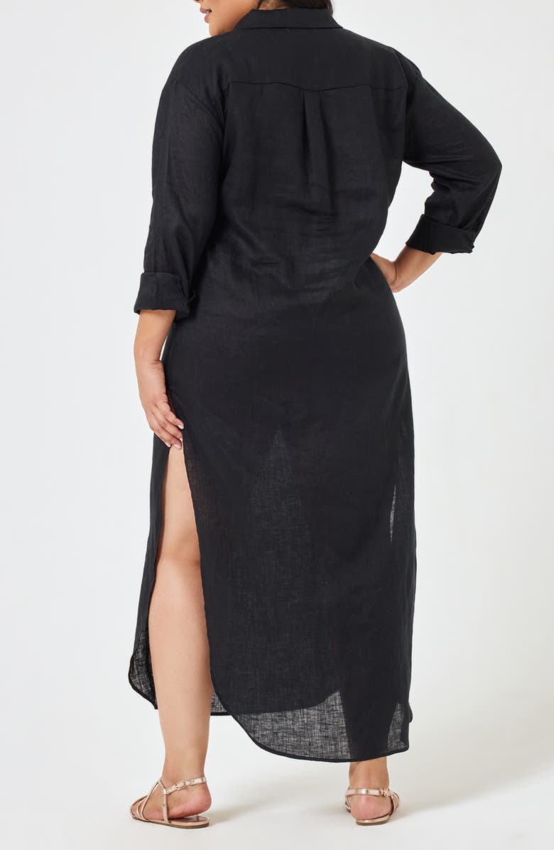 LSPACE Capistrano Long Sleeve Linen Cover-Up Tunic Dress, Alternate, color, Black