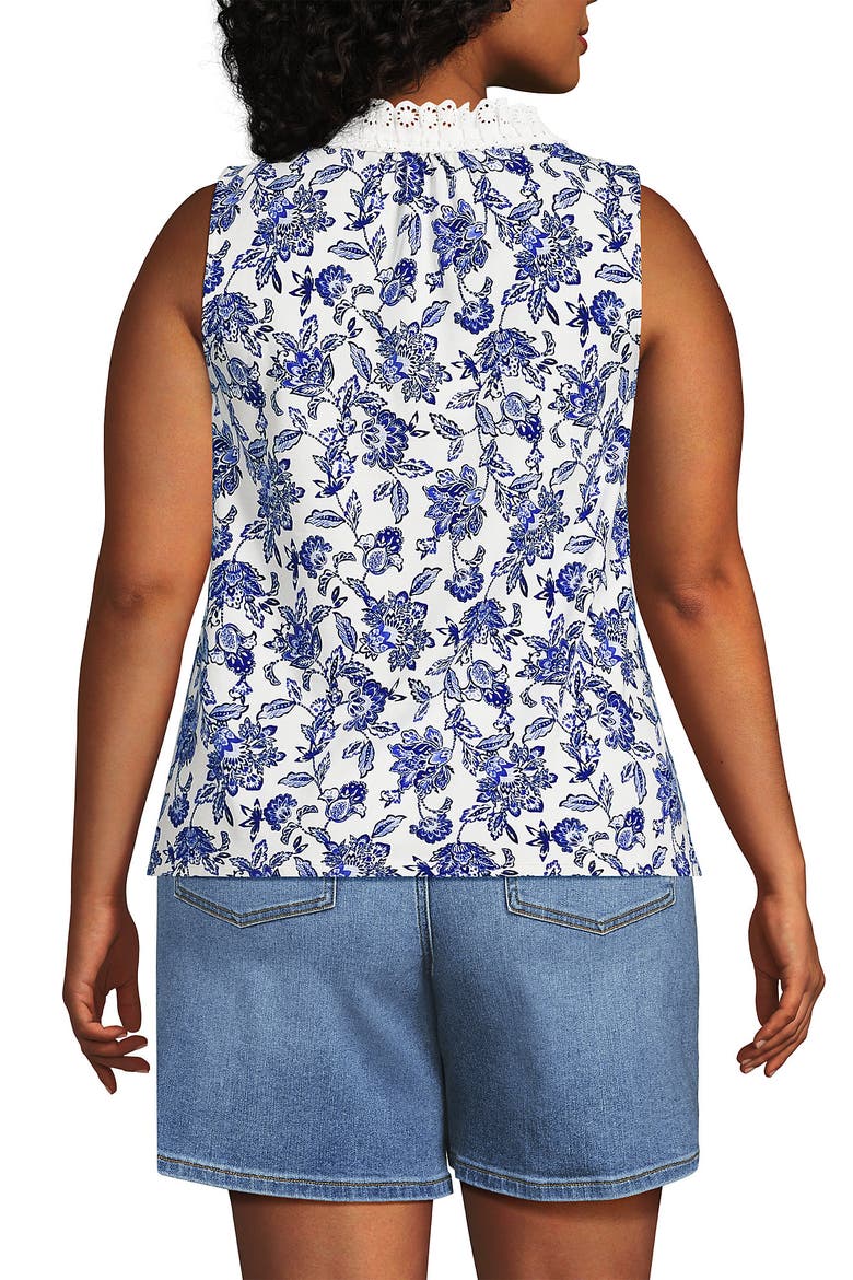 Lightweight Jersey Button Front Lace Trim Tank, Alternate, color, Ivory/Blue Vintage Floral