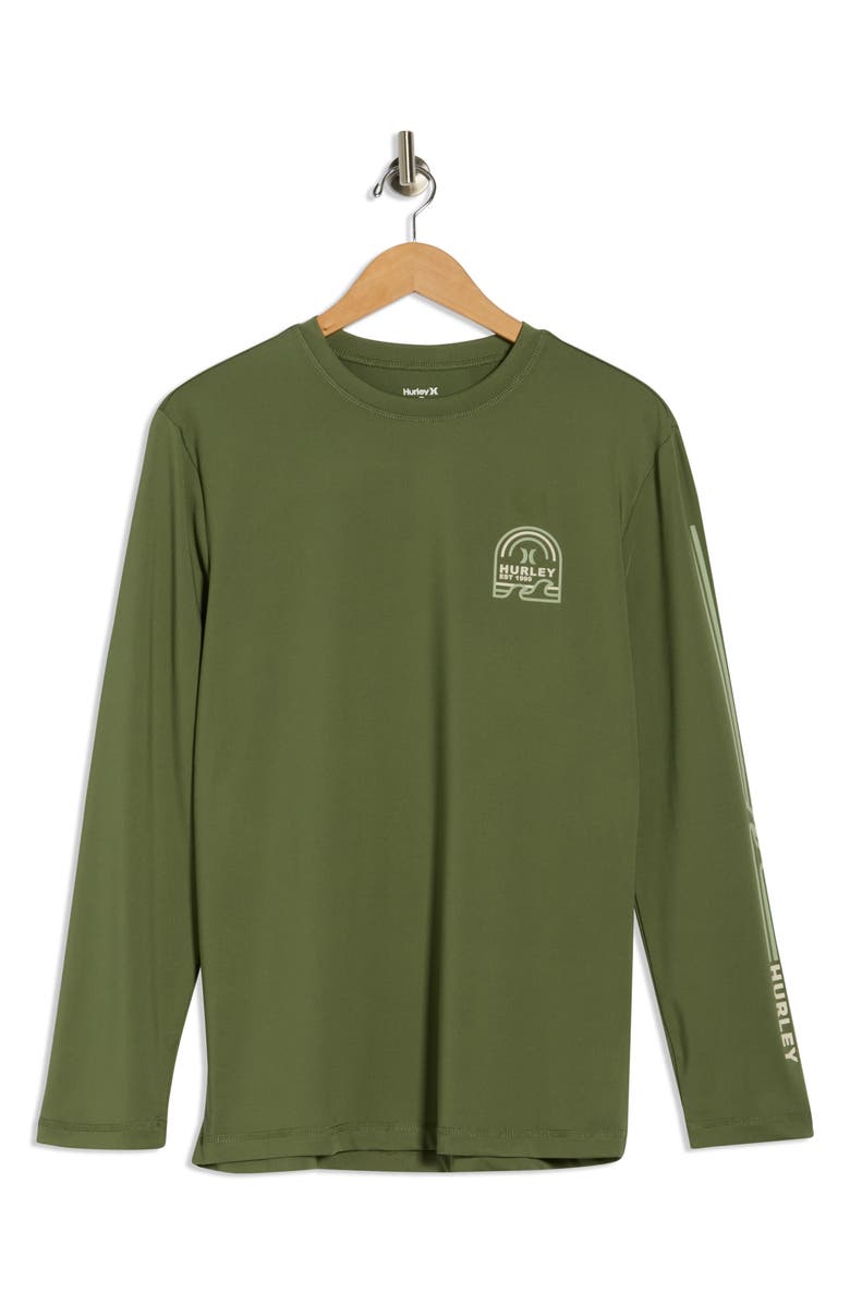 Hurley Logo Wave Long Sleeve Rashguard, Alternate, color, Aurora Green Heather