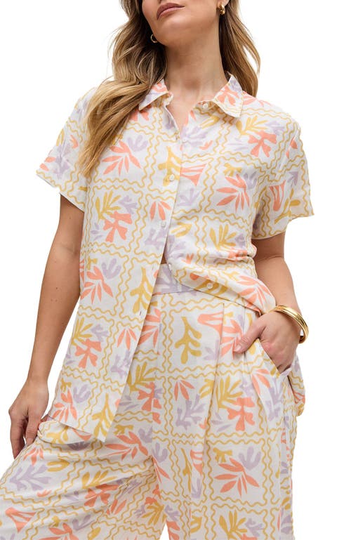 Raffya Matisse Button Down Patchwork Floral Print Shirt In Multi