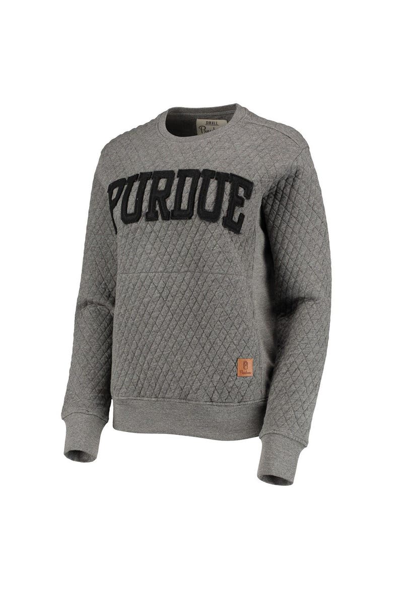 Women's Pressbox Heather Charcoal Purdue Boilermakers Moose Quilted Pullover Sweatshirt, Alternate, color, Heather Gray