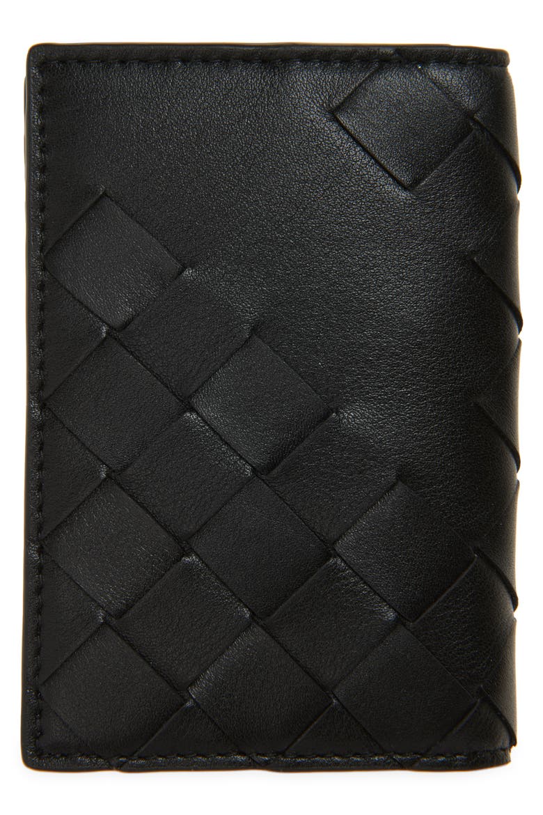 Intrecciato Leather Passport Case, Alternate, color, 8803 BLACK/ SILVER