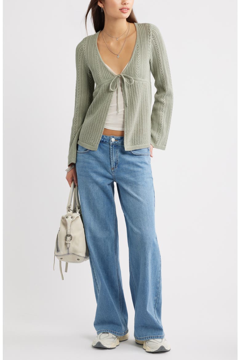 Openstitch Tie Front Cotton Blend Cardigan, Alternate, color, GREEN HALO