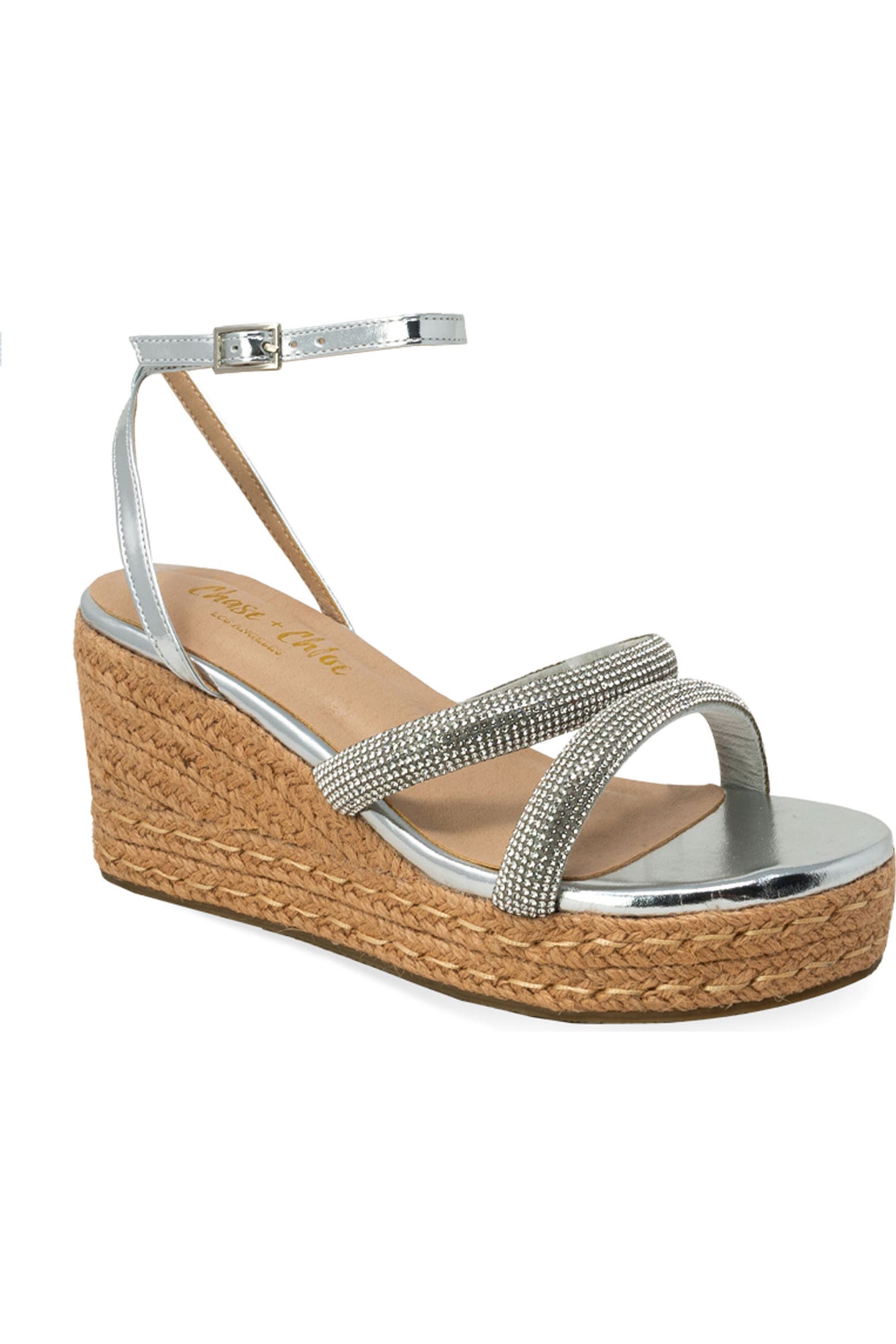 Ab Rhinestone Trim CHASE AND CHLOE Rhinestone Strap Espadrille Wedge Sandal (Women ...