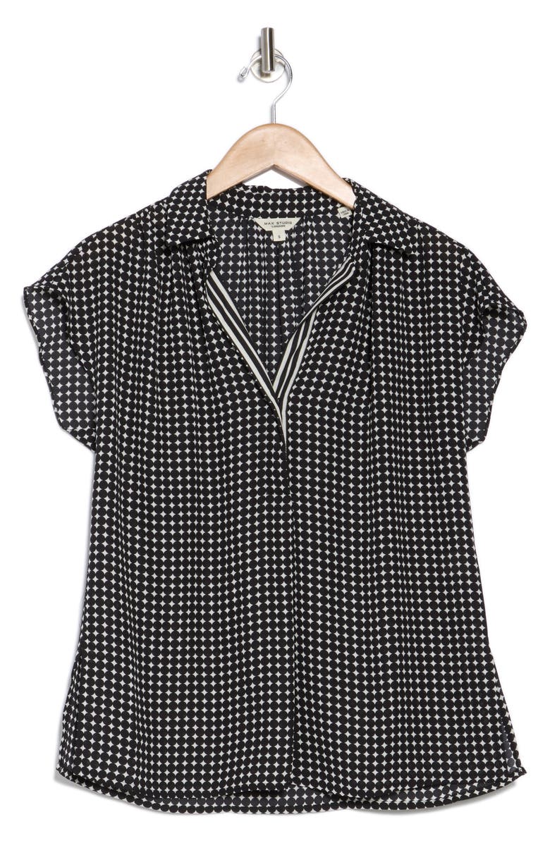 MAX STUDIO Short Sleeve Popover Blouse, Alternate, color, Black/ Ivory Dot