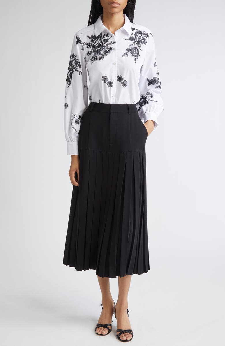 Cinq à Sept Bane Crepe Placed Pleat Midi Skirt, Alternate, color, Black