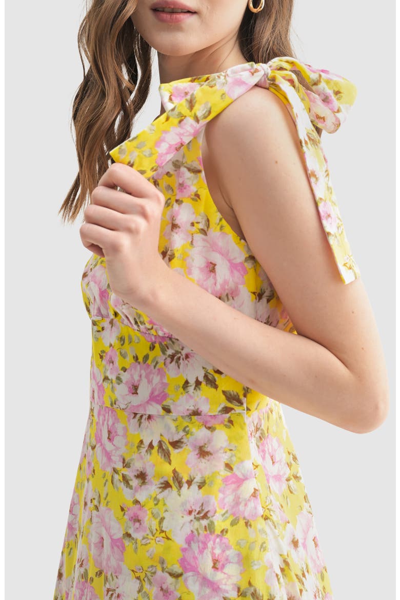 Shoulder Tie Midi Dress, Alternate, color, YELLOW PINK FLORAL