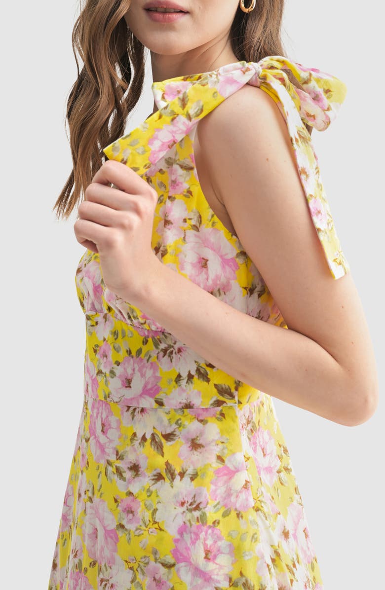 Lush Shoulder Tie Midi Dress, Alternate, color, Yellow Pink Floral