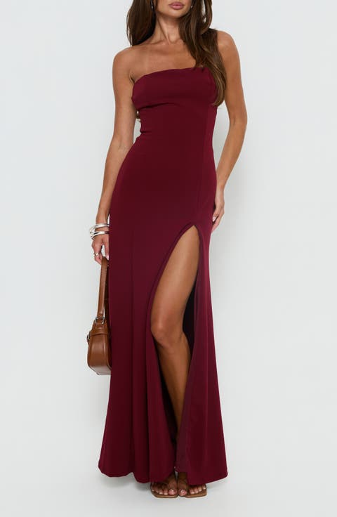 Diamanti High Slit Strapless Gown
