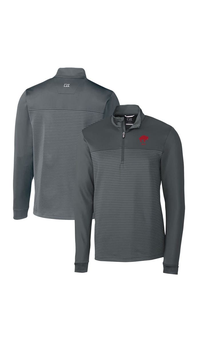 Cutter & Buck Men's Cutter & Buck Steel Buffalo Bills Throwback Logo Traverse Stripe Stretch Quarter-Zip Pullover Top, Main, color, 