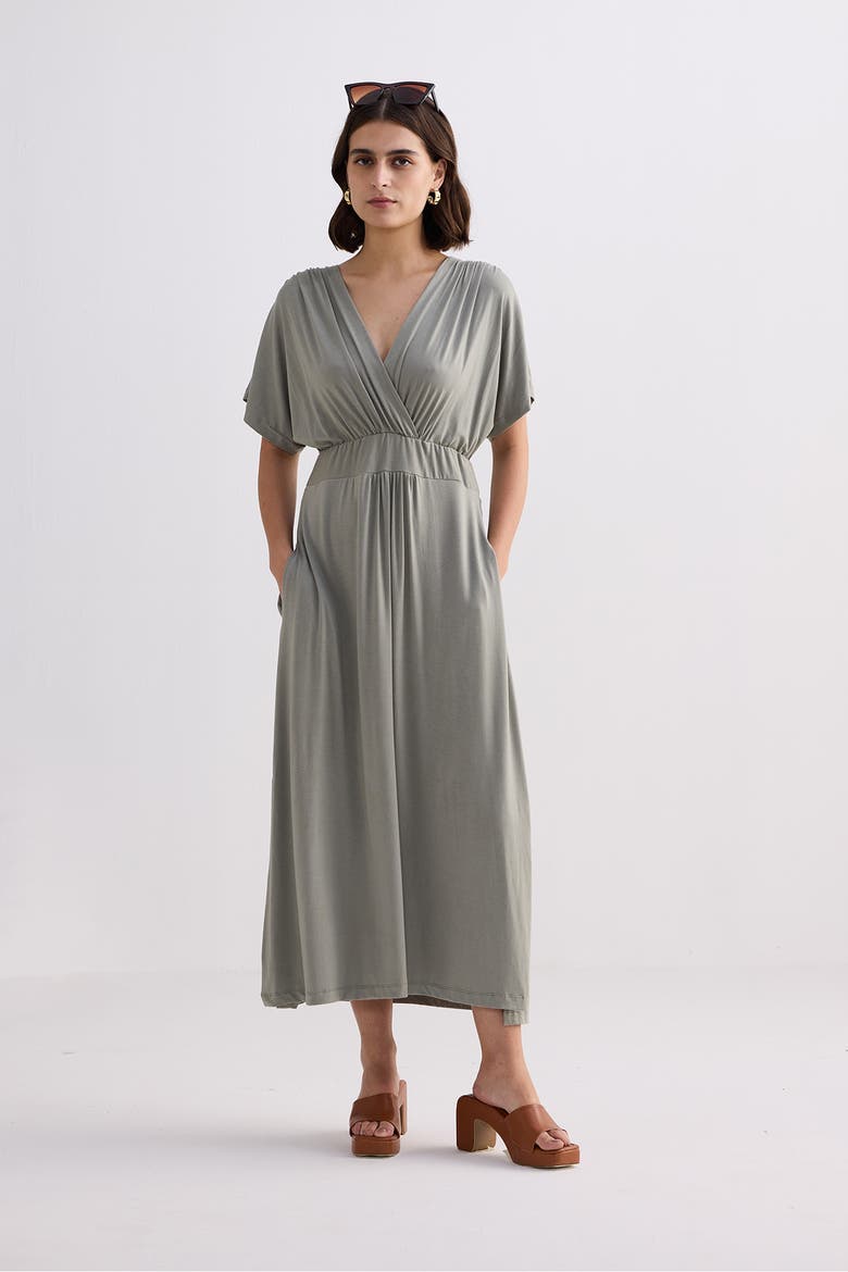 Flowy A-Line Maxi Dress with Side Slits, Alternate, color, Light Olive
