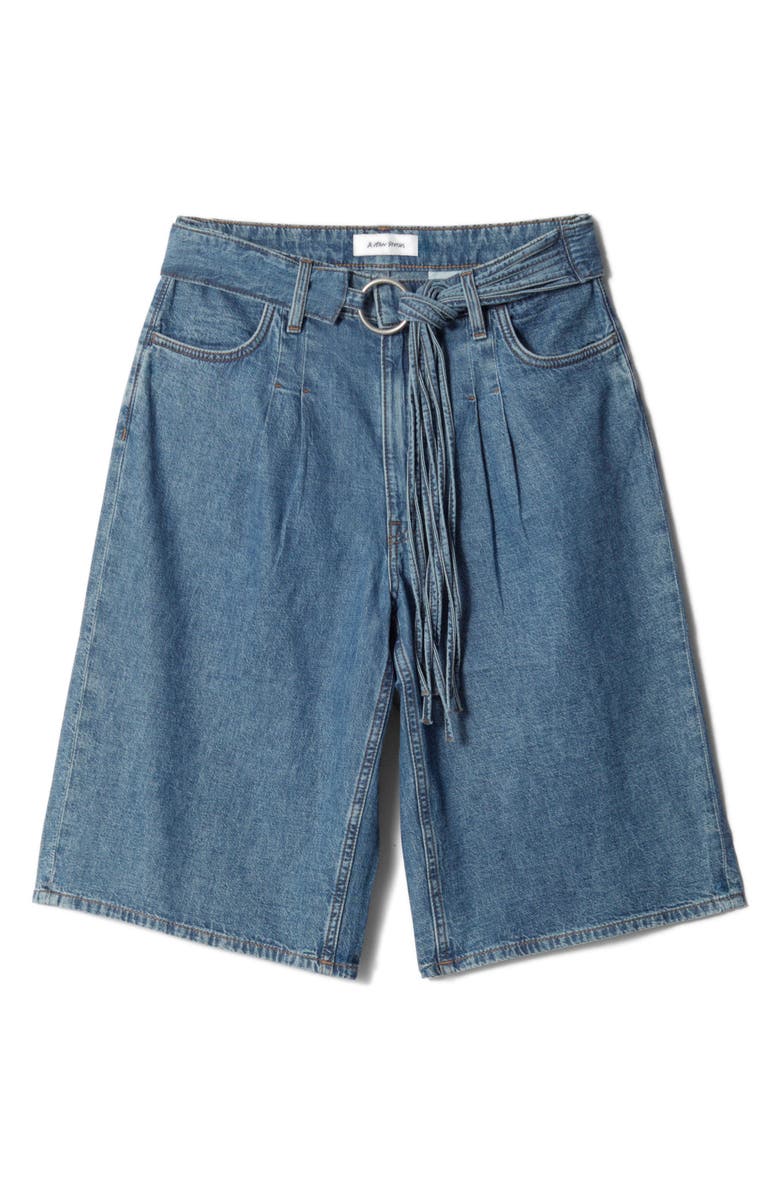 & Other Stories Belted Longer Length Denim Shorts, Alternate, color, Blue Medium Dusty