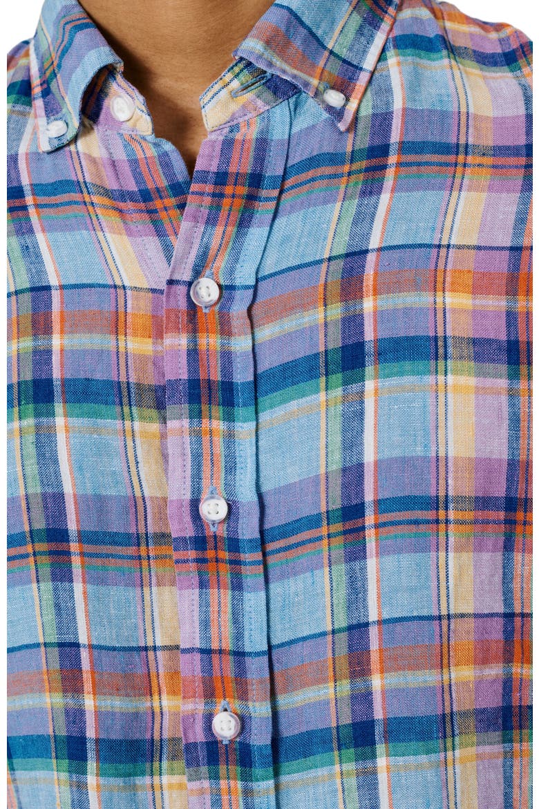 Croyland Madras Button-Down Linen Shirt, Alternate, color, Bright Blue Check