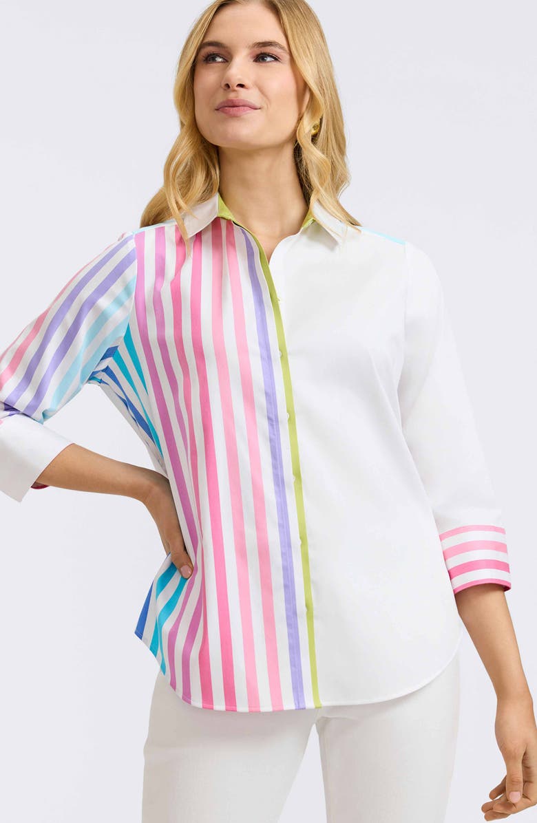 Foxcroft Charlie Colorful Mixed Stripe Button-Up Shirt, Alternate, color, Multi