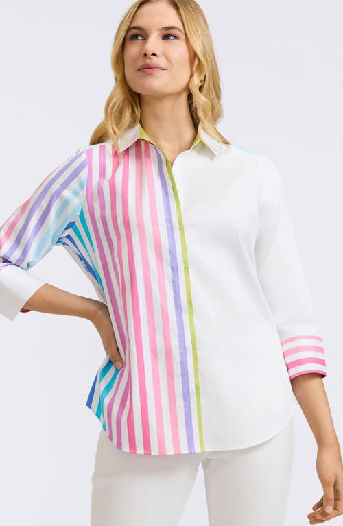 FOXCROFT FOXCROFT CHARLIE COLORFUL MIXED STRIPE BUTTON-UP SHIRT 
