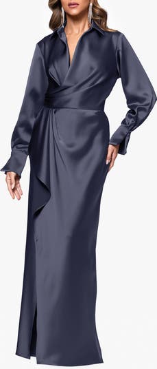 chinese dress ladies Xscape Off Shoulder Long Sleeve Velvet Evening Gown 5809X main image 0