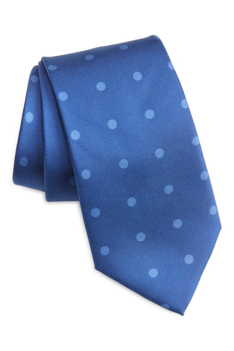Polka Dot Silk Tie, Main, color, AZURE