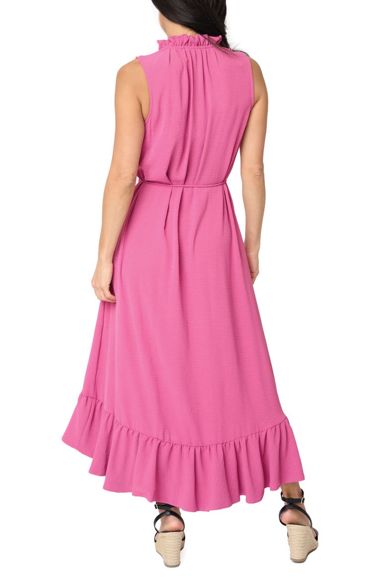 Sienna Split Neck Tie Waist Ruffle Hem High-Low Dress, Alternate, color, RASPBERRY ROSE