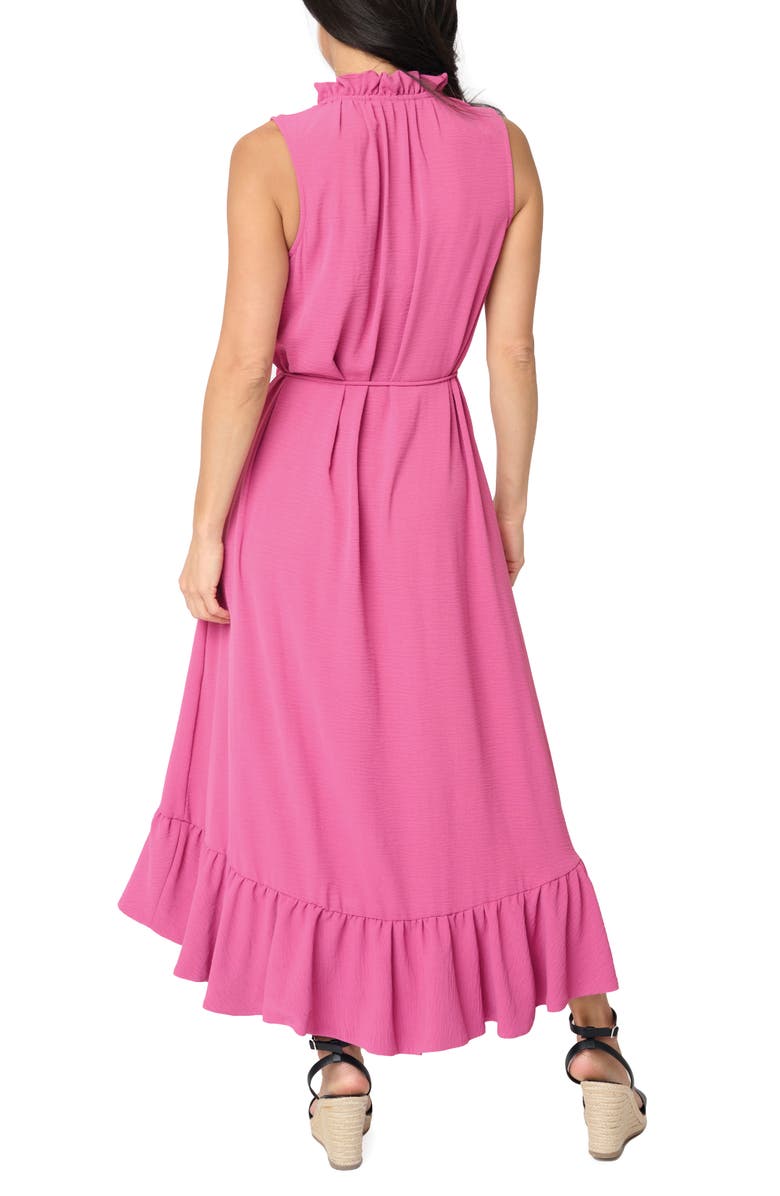GIBSONLOOK Sienna Split Neck Tie Waist Ruffle Hem High-Low Dress, Alternate, color, Raspberry Rose