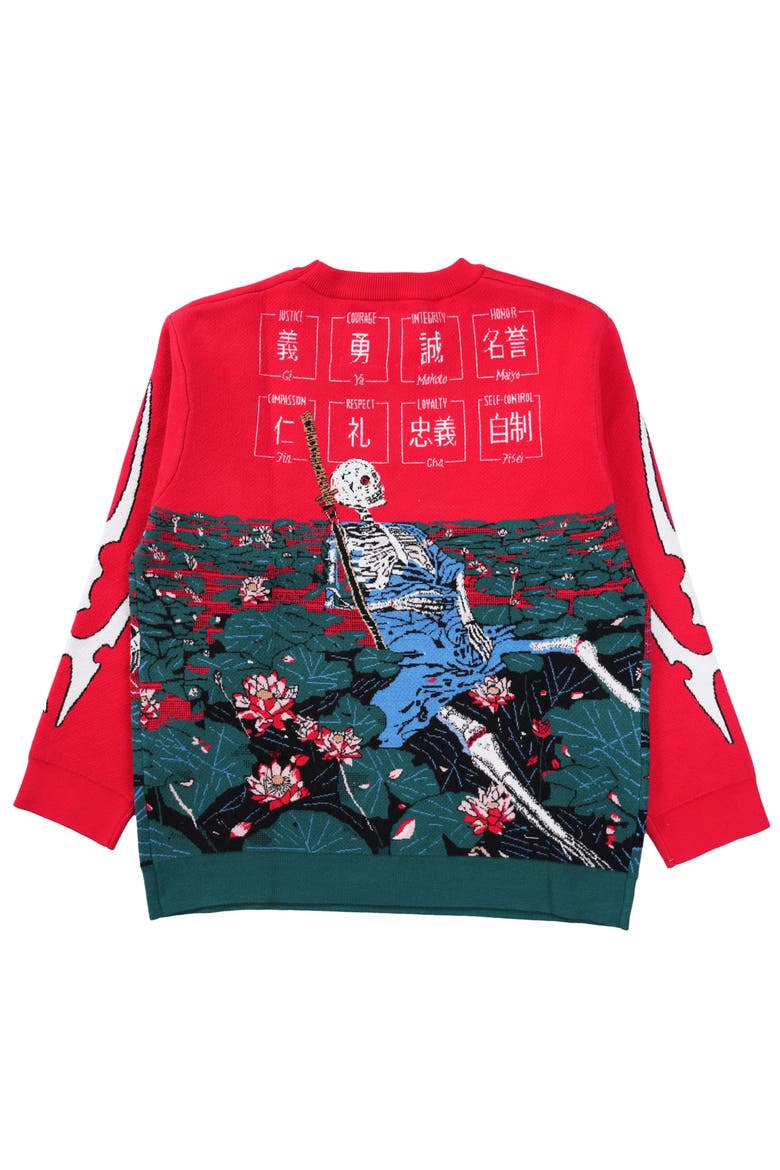 Skeleton Bushido Sweatshirt, Alternate, color, RED