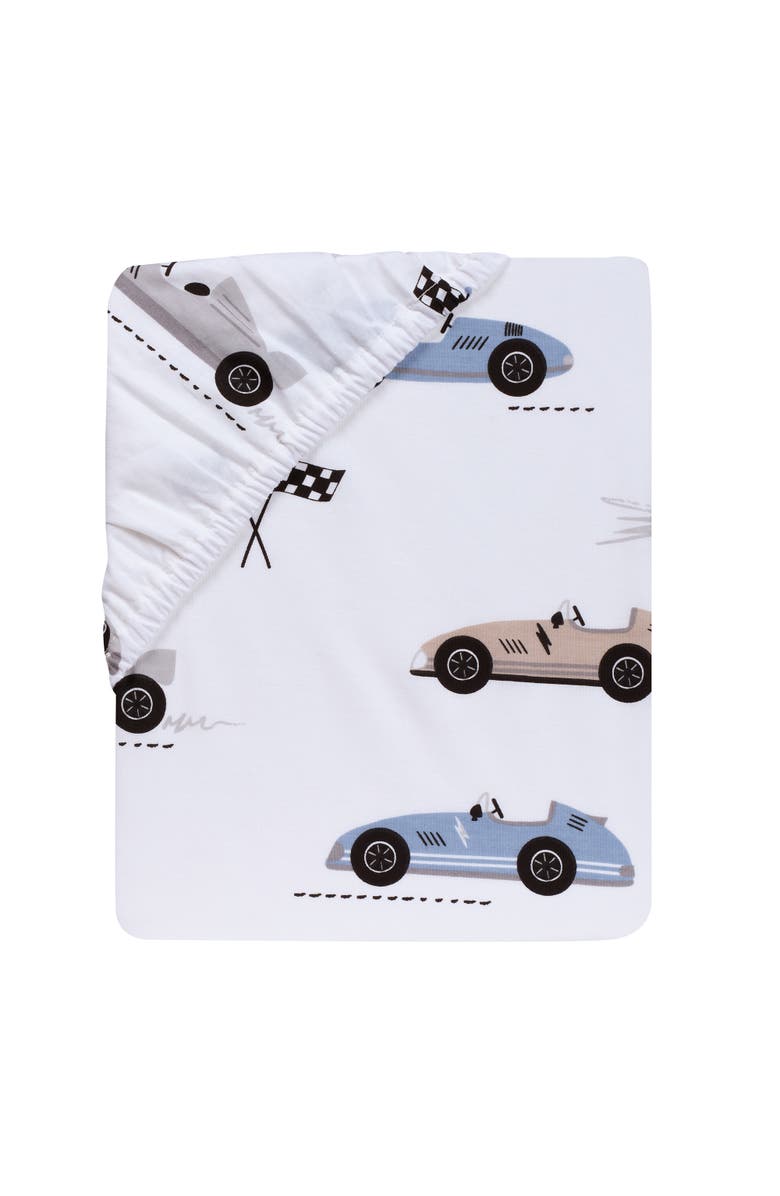 Lambs & Ivy Little Racer Cotton Cars/Transportation Fitted Crib/Toddler Sheet, Alternate, color, White