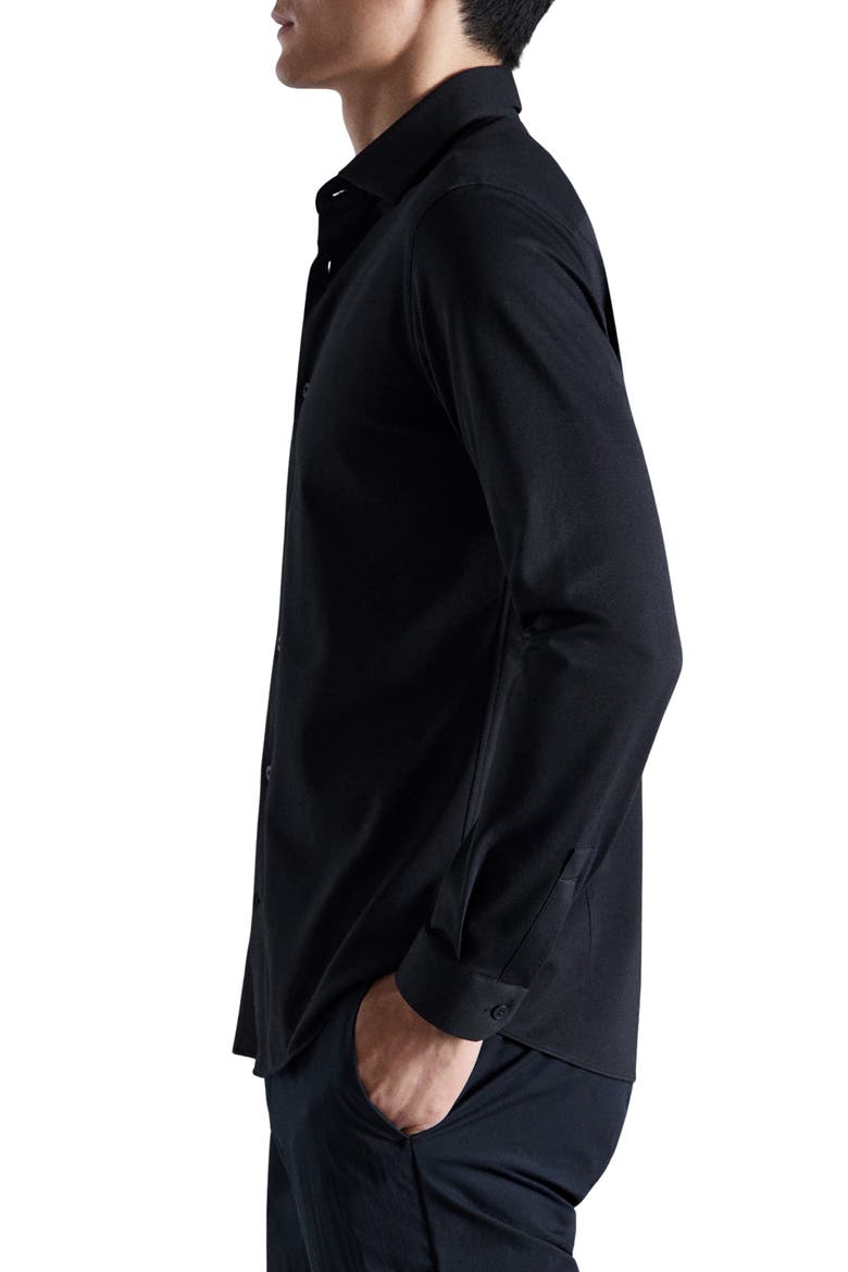 Slim Fit Cotton Blend Button-Up Shirt, Alternate, color, NAVY