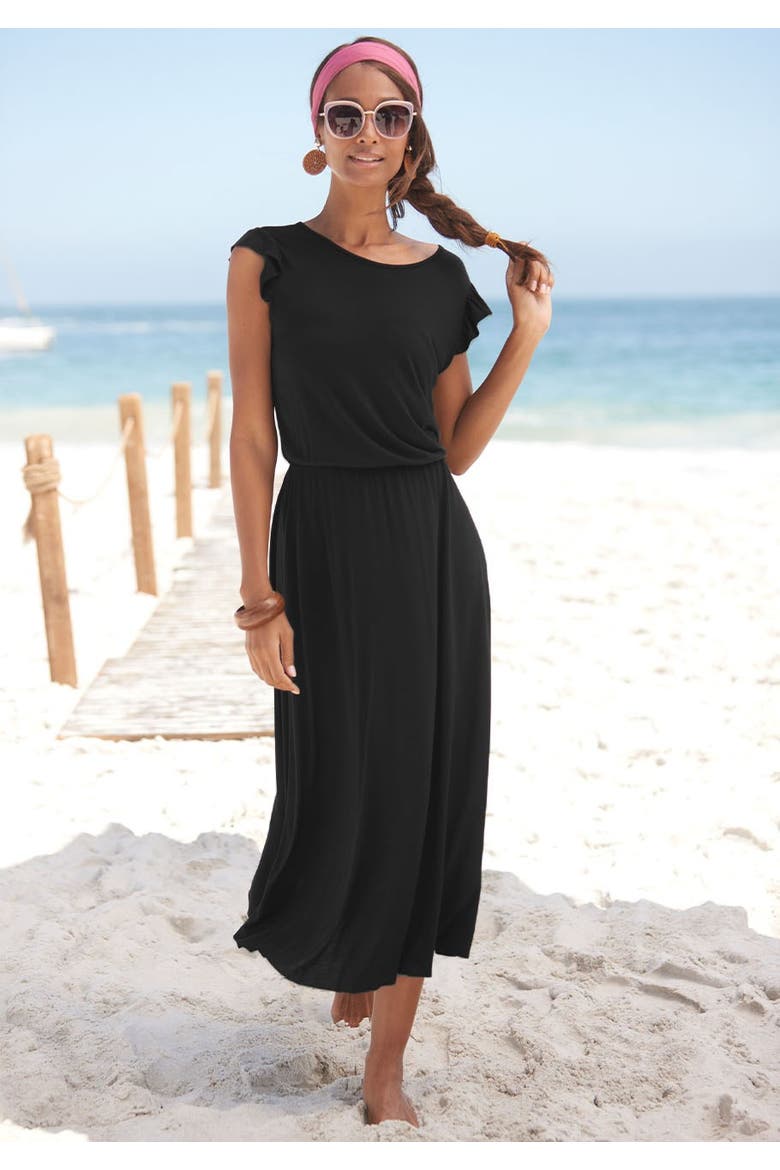 Flutter Sleeve Dress, Alternate, color, Black