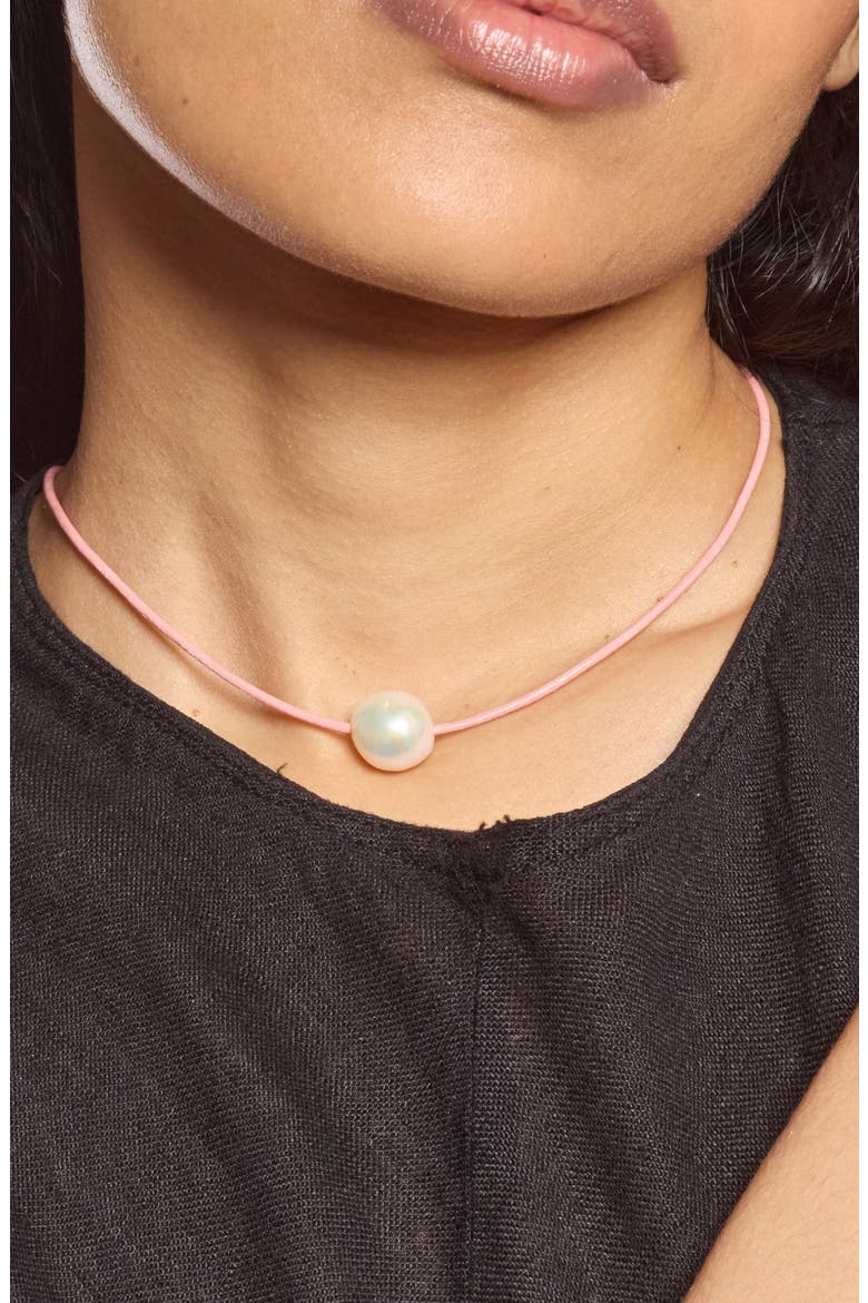 Freshwater Pearl Leather Cord Necklace, Alternate, color, GOLD/ PINK