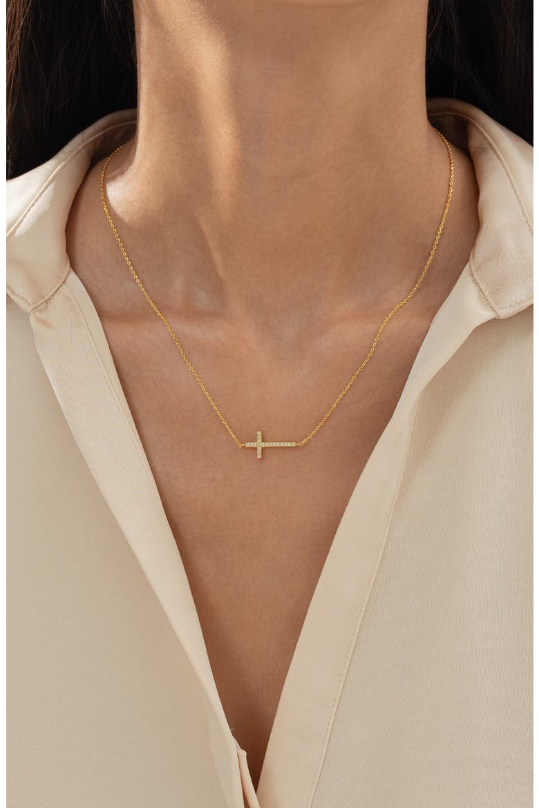 Sterling Silver 18k Gold Plated Elowen Horizontal Cross Necklace Gift Idea, Alternate, color, Gold