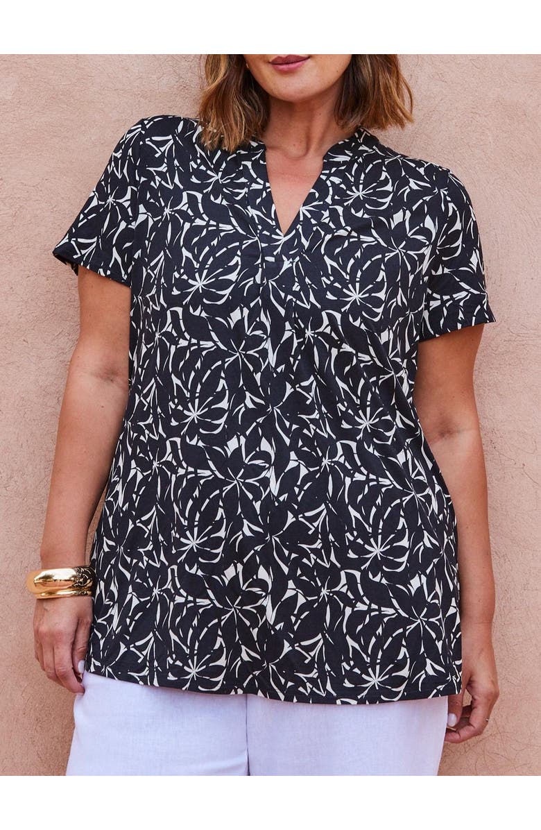 Live Unlimited Print Nehru Collar Top, Alternate, color, Black